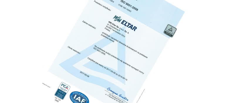 WM Eltar ma ISO 9001:2008 