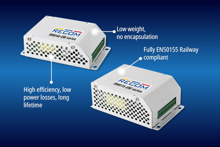 Izolowane przetwornice DC/DC o mocy 40 W i 75 W o szerokim zakresie napięcia wejściowego