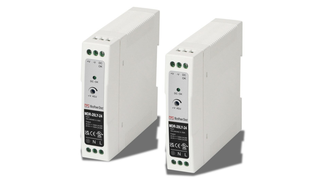 20-watowy zasilacz na szynę DIN o zakresie napięcia wejściowego od 85 do 264 VAC