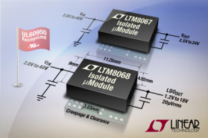 Izolowane przetwornice DC-DC µModule o zakresie napięć wejściowych od 2,8 do 40 V