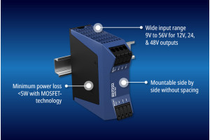 2-wyjściowy, redundantny zasilacz na szynę DIN o zakresie napięcia wejściowego 9...56 V