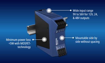2-wyjściowy, redundantny zasilacz na szynę DIN o zakresie napięcia wejściowego 9...56 V