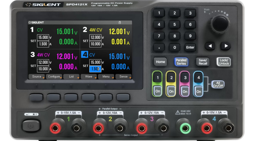 4-kanałowy zasilacz laboratoryjny o mocy do 400 W i rozdzielczości 1 mV/1 mA