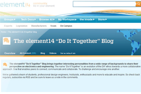 Portal element14 umożliwia projektantom elektroniki współpracę online za pomocą blogów "Do It Together"