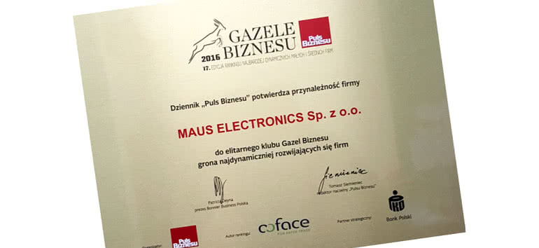 Maus Electronics uhonorowany Gazelą Biznesu 