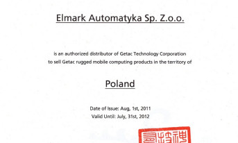 Elmark Automatyka Sp. z o.o. certyfikowanym, bezpośrednim dystrybutorem produktów GETAC na terenie Polski.