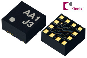 3-osiowy akcelerator o wymiarach 2 x 2 x 0,9 mm na zakresy pomiarowe od 2 do 16 g