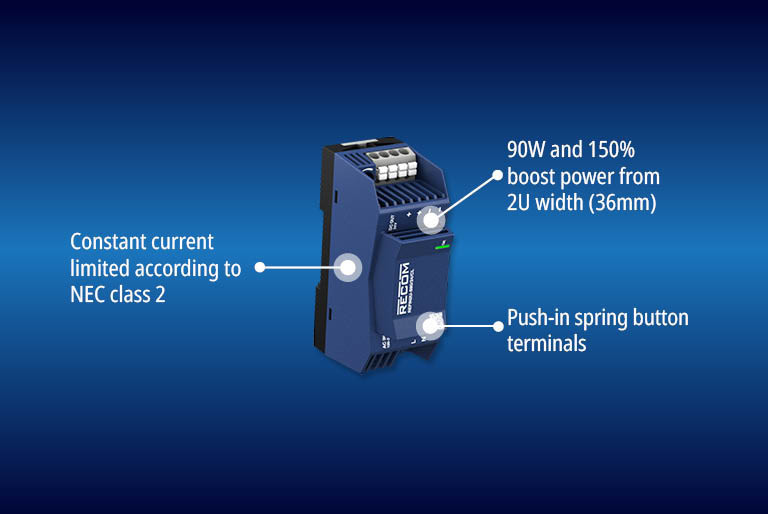 Wąski zasilacz 90-watowy na szynę DIN