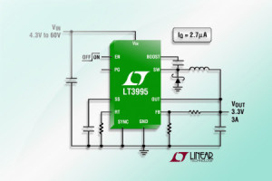 Impulsowy regulator napięcia 60 V/3 A o prądzie spoczynkowym 2,7 µA