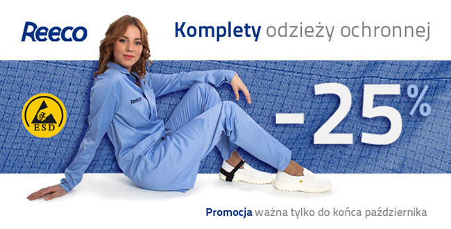 Komplety odzieży antystatycznej 25% taniej