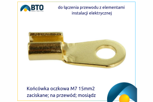 Końcówka oczkowa 15mm&sup2;/M7 do zaciskania na przewód, złocony mosiądz