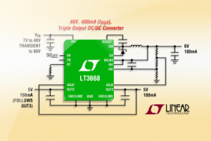 Impulsowy regulator napięcia 4,3...40 V/400 mA zintegrowany z dwoma regulatorami linowymi LDO