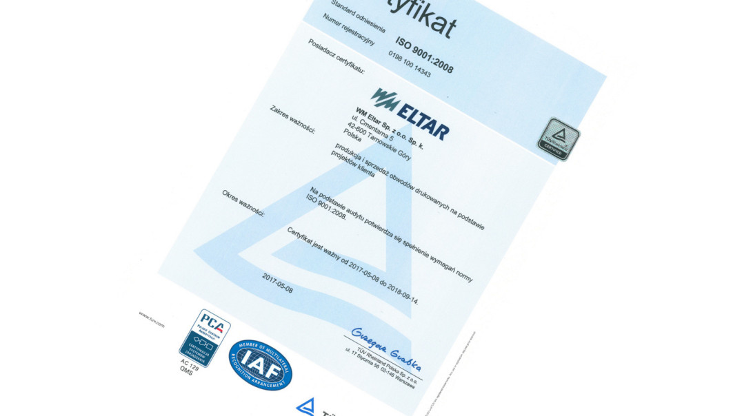 WM Eltar ma ISO 9001:2008