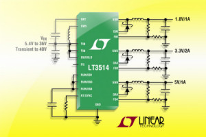 Trójwyjściowy regulator step-down 2 A + 1 A + 1 A o napięciu wejściowym do 36 V