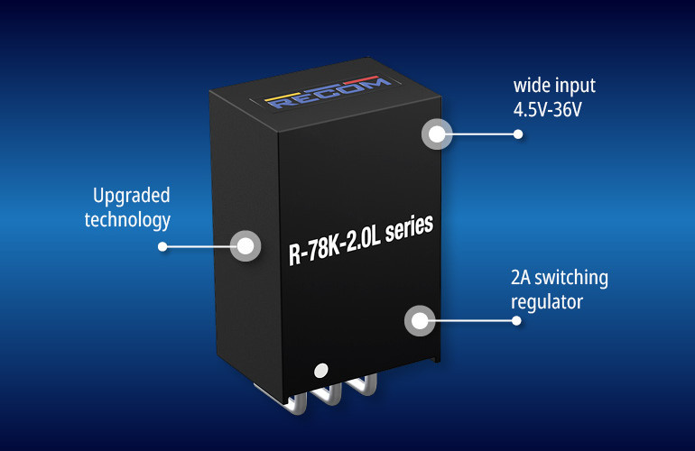 2-amperowy regulator napięcia Recom R-78K-2.0 w wersji do montażu poziomego