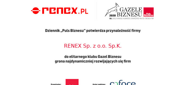 RENEX po raz drugi zdobywa tytuł Gazeli Biznesu 