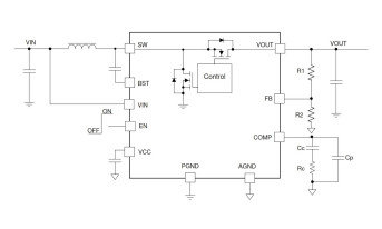 Konwerter DC-DC boost o wydajności prądowej 15 A w obudowie o powierzchni 3,0 x 2,5 mm