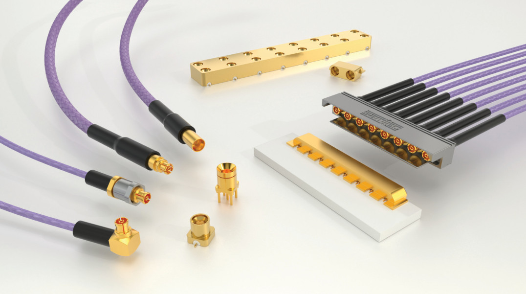 Miniaturowe złącza w.cz. SMPM kabel-płytka i płytka-płytka na pasmo DC...65 GHz