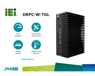 DRPC-W-TGL łączący zalety DRPC na szynę DIN z zadziwiającą wydajnością jednopłytkowego WAFERa – zmniejszone gabaryty, dzięki chłodzeniu z radiatorem pin-fin, montaż na szynę DIN, a w środku Intel nawet i7 11 generacji i karta grafiki 4K z trzema wyjściami
