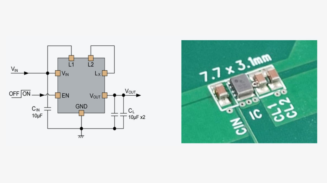 Ultraenergooszczędny konwerter DC-DC boost o wymiarach 2,5 x 2,0 x 1,04 mm