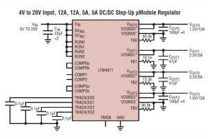4-wyjściowy regulator DC-DC step-down do zasilania układów FPGA, DSP i ASIC