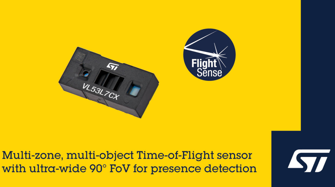 Wielostrefowy czujnik odległości rodziny FlightSense z polem widzenia zbliżonym do kamery