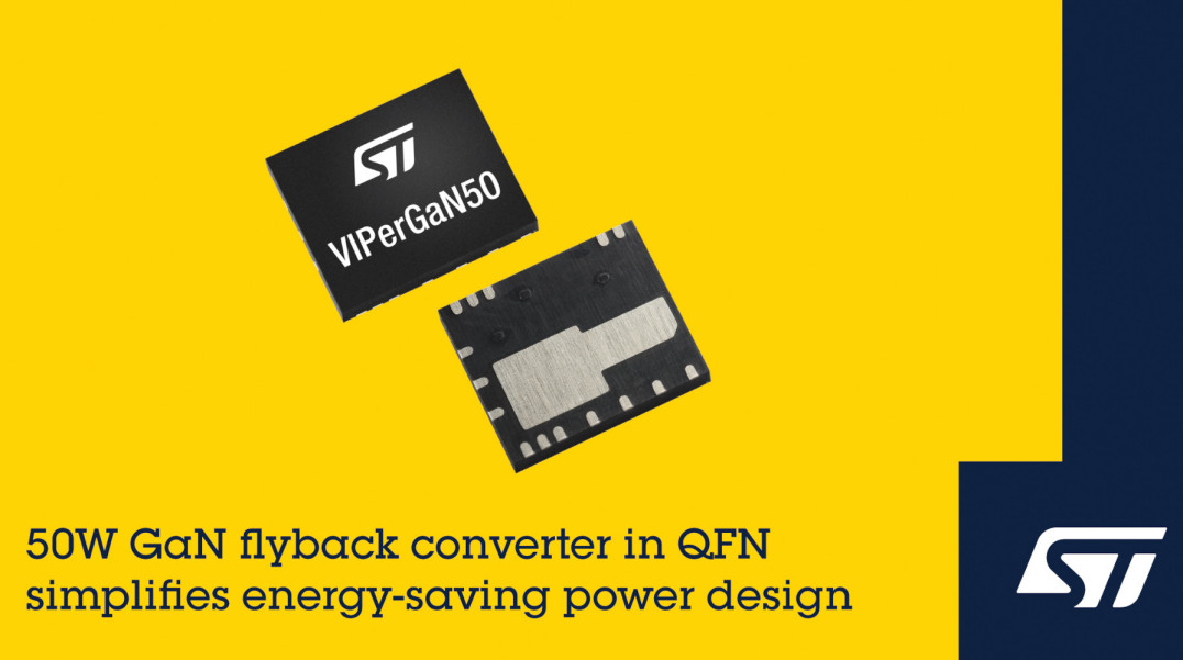 Miniaturowy 50-watowy konwerter DC-DC flyback z wewnętrznym tranzystorem GaN HEMT