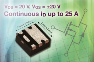 25-amperowy MOSFET w obudowie o wymiarach 2 x 2 mm