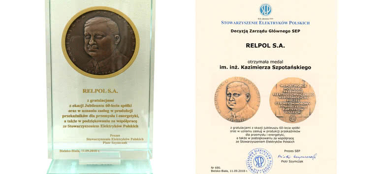 Relpol otrzymał medal im. inż. Kazimierza Szpotańskiego 